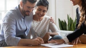 Couple closing on a home