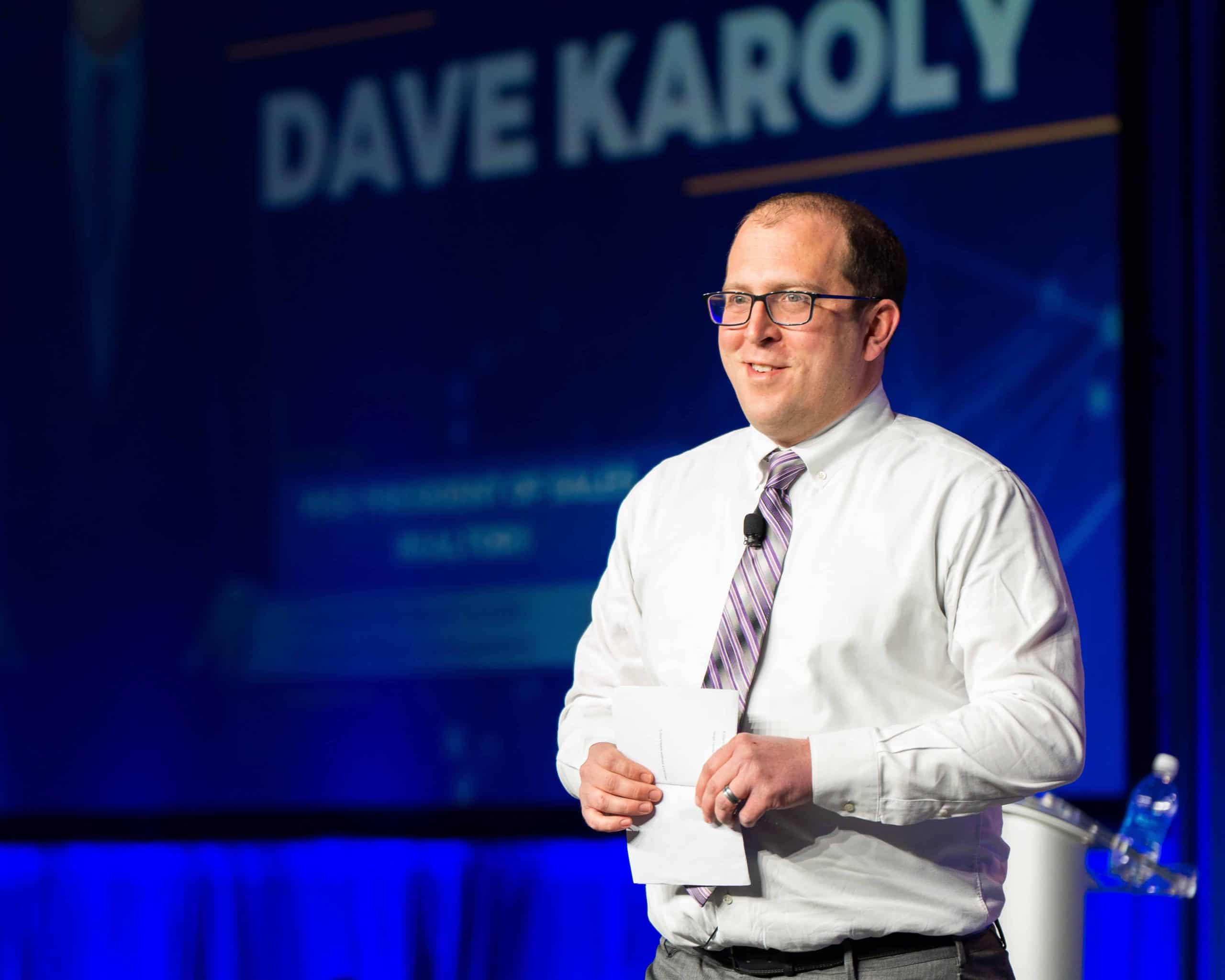 Dave Karoly On stage at Crush It event